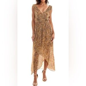 New Socialite High Low Animal Print Surplice V-Neck Maxi Dress sze S